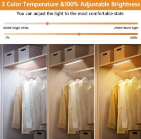 2 Pack PIR Motion Sensor LED Cabinet Light, Under Counter Closet Lighting, Wireless USB Rechargeable Light Indoor, CCT 2700-6500K Color Changeable for Kitchen, Wardrobe, Closet, Hallway