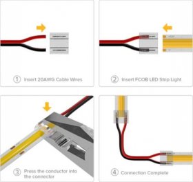 10PCS PACK COB LED Strip Connectors Solderless Snap Down 2 Conductors Connectors for 8mm 10mm Wide COB Flex LED Strips