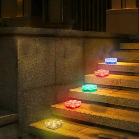 Solar LED Glass Brick Lights for Outdoor Yard Deck Road Path Garden Decoration - 2 Pack