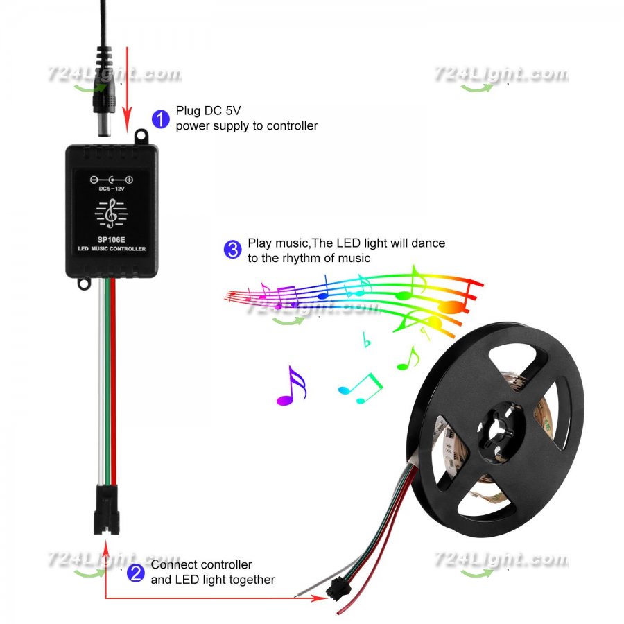 SP106E LED Music Controller, Sound Activated Wireless RF Remote Dream Color LED Controller for WS2812B WS2811 WS2812 RGB LED Strip Lights Sync to Music