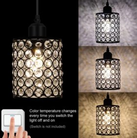 3 Pack Black Adjustable Crystal Chandeliers with 3 Color LED Bulbs, Hanging Ceiling Pendants,3 Lighting Colors 3000K/4000K/6000K