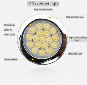 4pcs Pack Round LED Under Cabinet Lighting Stainless Steel LED Puck Light 2W 12VDC, 3 Switches Optional Controllable Puck Light for Motorhome, Caravan, Truck, Kitchen, Wine Cabinet, Wardrobe