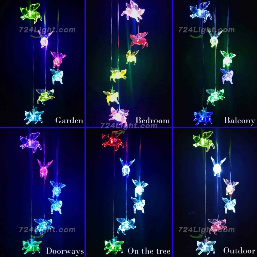 Solar Wind Chimes, Pig Solar Wind Chimes Outdoor Decorative Lights For Patio Garden Window Holiday Gifts