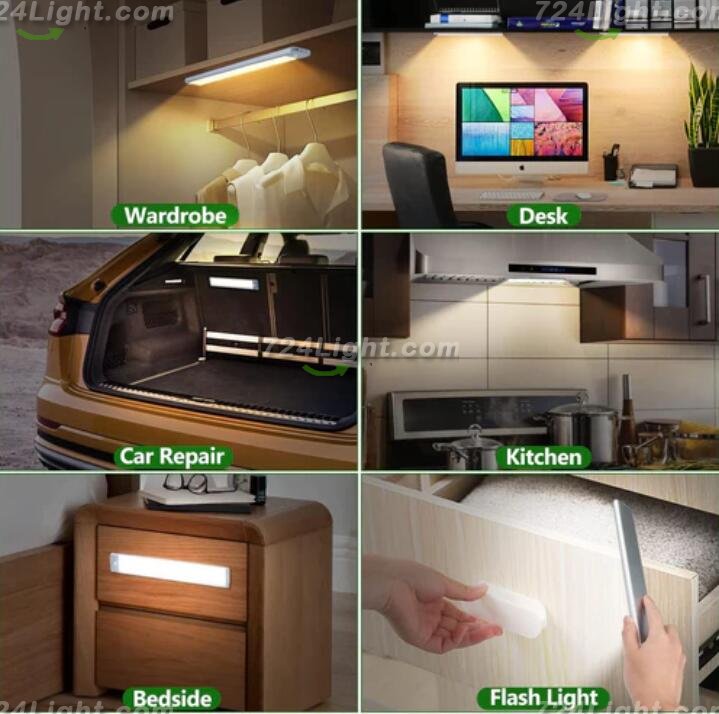 2 Pack PIR Motion Sensor LED Cabinet Light, Under Counter Closet Lighting, Wireless USB Rechargeable Light Indoor, CCT 2700-6500K Color Changeable for Kitchen, Wardrobe, Closet, Hallway