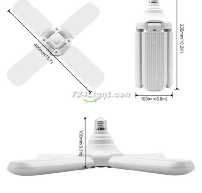 60W Deformable LED Garage Ceiling Lights 6000LM 6500K White 400W Equivalent CRI80+ E26/E27 Base