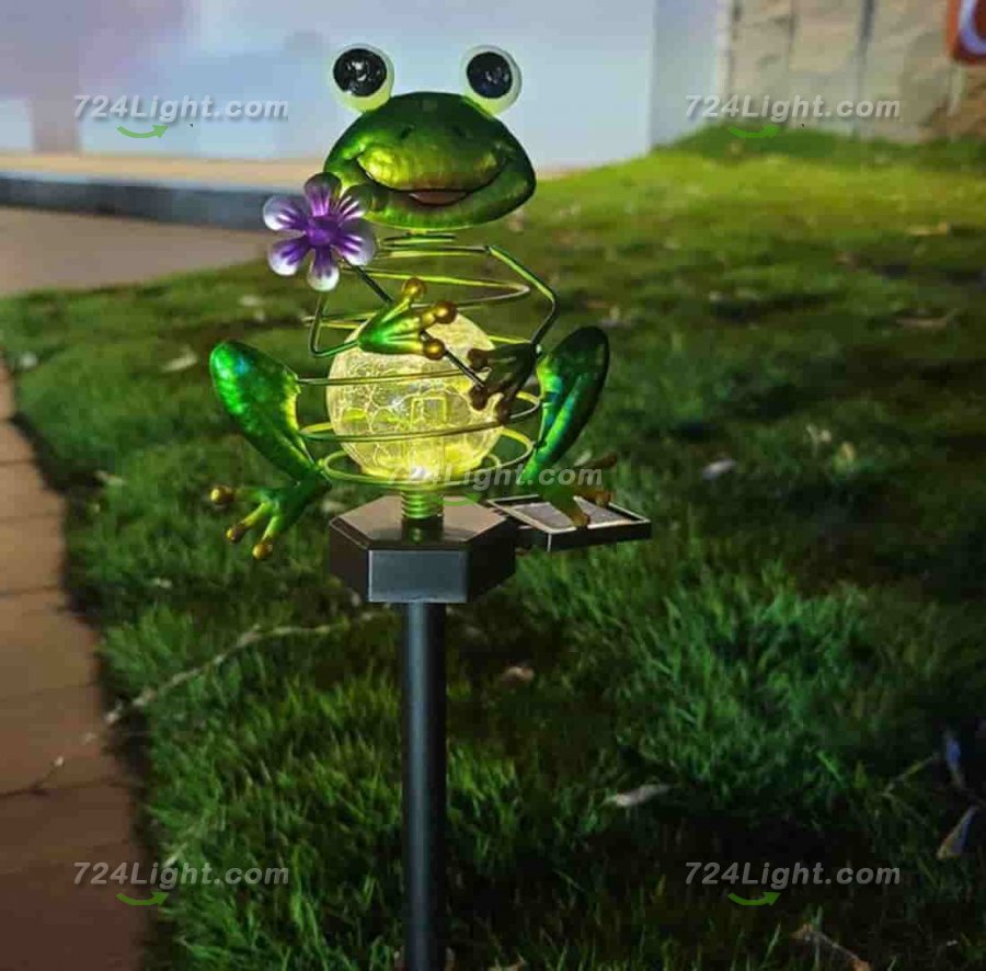 Solar Lights Outdoor Decoration, Frog Crack Glass Ball Metal Garden Lights