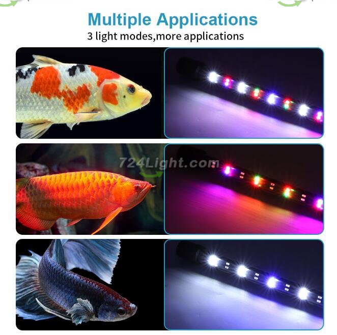 Aquarium LED Light Waterproof Fish Tank Light with Switching Colors Fish Tank Background Light Multi-Colored Tube Light for Decoration