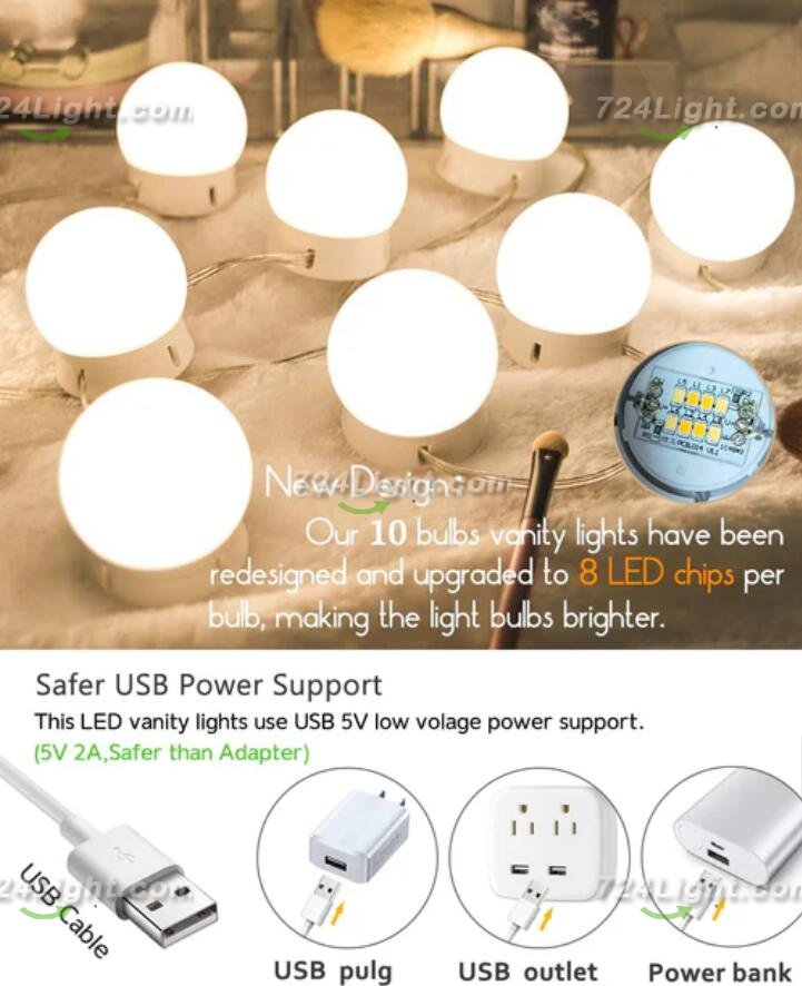 Hollywood Style LED Vanity Mirror Lights Kit with 10 3Colors Adjustable 1.77'' Light Bulbs, Perfect for Makeup Vanity Table Set in Dressing Room