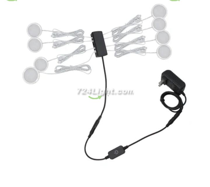 A-Series 8 Pack (8*2W) Dimmable CRI 90 Ultra Thin LED Under Cabinet Puck Lights With Dimmer & Power Adapter, All Accessories Included