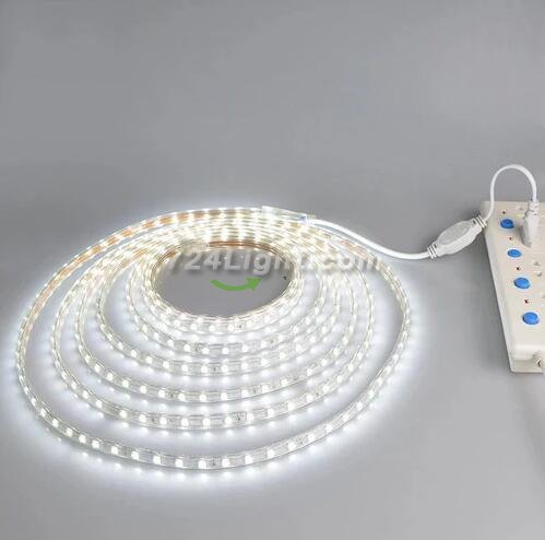 AC 110V 220V SMD5050 High Voltage Flat Strip Light 60 LEDs Per Meter 12mm Width with Wall Outlet Power Plug