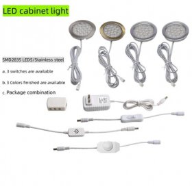 6pcs Packing Rounded LED Stainless Steel Under Cabinet Lighting 2W 12VDC 3 Switches are Available Controllable Puck Light for Motorhome, Caravan, Truck, Kitchen, Wine Cabinet, Wardrobe