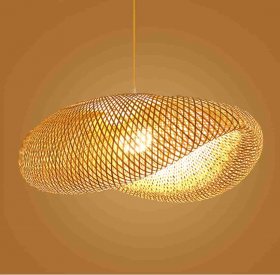 Bamboo Woven Pendant Light Fixture, 16 Inch Retro Art Shade Ceiling Light