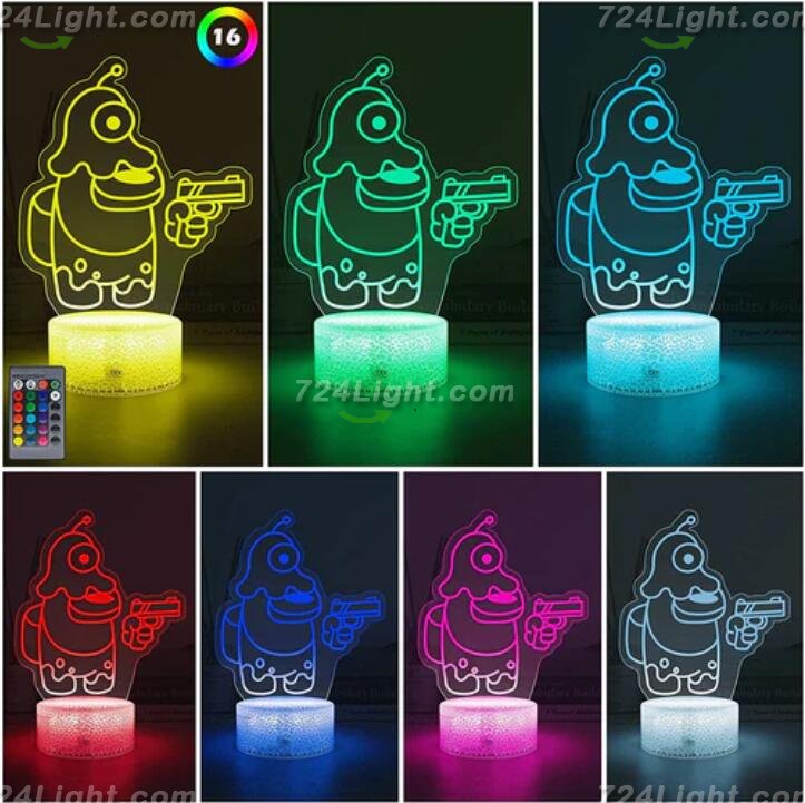 Among Us Toys 3D LED Multicolor Night Light w/ 16 Colors Remote Touch Switch Adjustable Brightness for Kids Bedroom Decoration