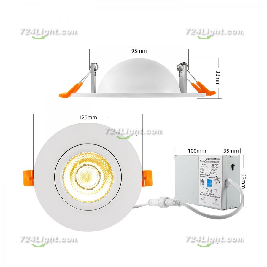12W Downlight 360 Degree Rotating Embedded Universal Adjustment LED Spotlight COB Home Living Room Downlight