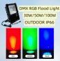 DMX512 RGB LED Flood Light 100W AC110-220V Outdoor IP66 LED WallWasher BLACK Aluminum Case Tempering Glass Cover High Lumen Security Light,Tunnel Spotlight Garden Landscape Lawn Lamp