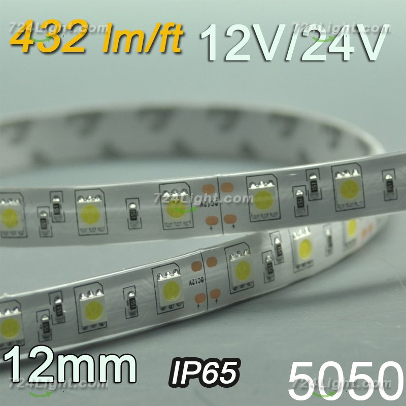 Brightest 12V Optional 24V Waterproof LED Strip Light SMD5050 Flexible Strip Light 12mm 5 meter(16.4ft) 300LEDs - Click Image to Close