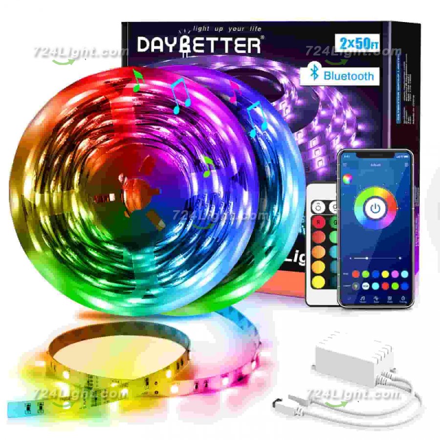 Led Strip Lights 100ft (2 Rolls of 50ft) Smart Light Strips with App Control Remote, 5050 RGB Led Lights for Bedroom, Music Sync Color Changing Lights For Room Party