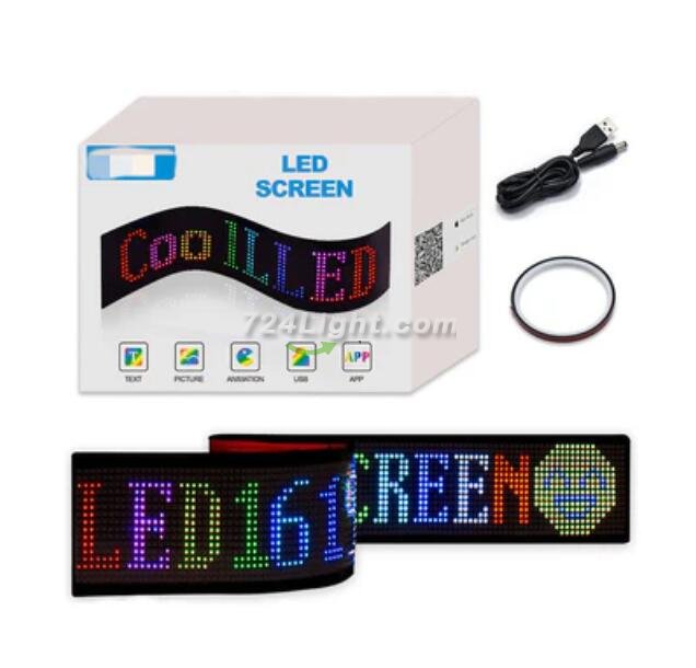 Model 1696 Small Flexible USB 5V Car LED Sign Bluetooth App Control Display Screen Text Pattern Animation LED sign display for Car Windows, Shop, Bar and Entrance Sign