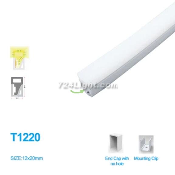 1M/5M/10M/20M Pack of T1220 3 Sides Edge Lighting LED Neon Light Housing Kit with End Caps and Mounting Clips, Flexible Neon Channel Fit for 10mm Wide LED Strip Lights