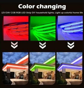 Multi-colors FCOB LED Strip 16.4FT/5M Dot Free 840LEDs/M 14W/M 24V RGB LED Light Tape