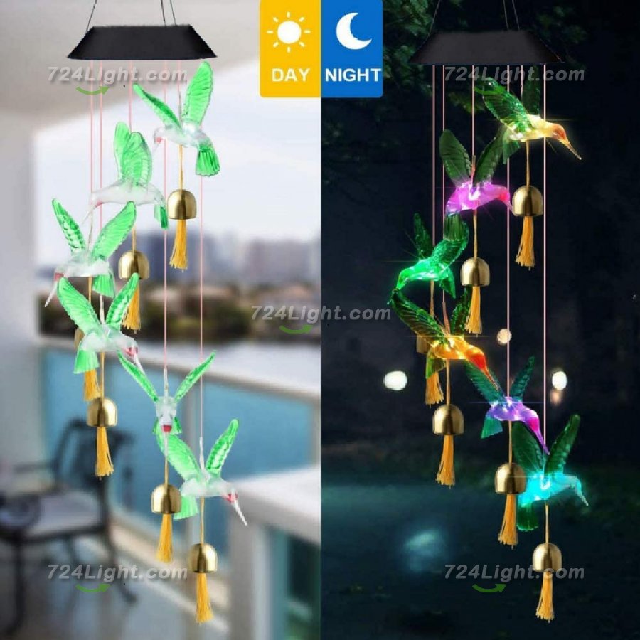 Outdoor Solar Wind Chimes, Hummingbird Solar Wind Chimes Lights with Bells for Ladies Birthday/Thanks/Christmas, Garden Decoration