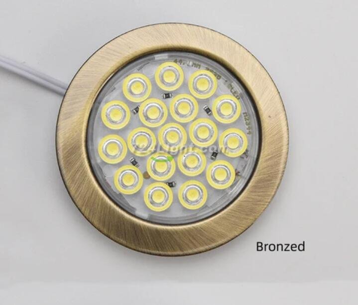 4pcs Pack Round LED Under Cabinet Lighting Stainless Steel LED Puck Light 2W 12VDC, 3 Switches Optional Controllable Puck Light for Motorhome, Caravan, Truck, Kitchen, Wine Cabinet, Wardrobe