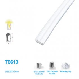 1M/5M/10M/20M Pack of T0613 Edge Lighting LED Neon Light Housing Kit with End Caps and Mounting Clips, Flexible Neon Channel Fit for 8mm Wide LED Strip Lights