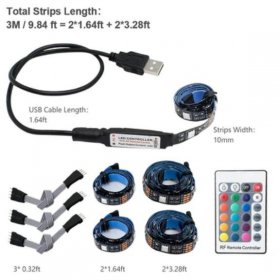 5V 3M/9.9ft LED TV Backlights USB Powered Bias Lighting Kit with RF Remote (16 Colors and 4 Dynamic Modes) for HDTV/PC Monitor/Home Theater