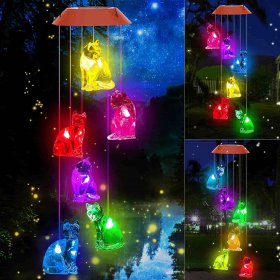 Cat Solar Wind Chimes, Solar Wind Chimes Outdoor Decorative Lights For Patio Garden Window Holiday Gifts