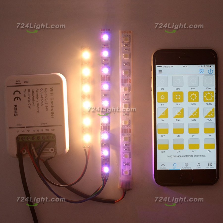 12V Wifi Android LED Strip RGB RGBW Controller With Remote 5 Channels Control By Phone
