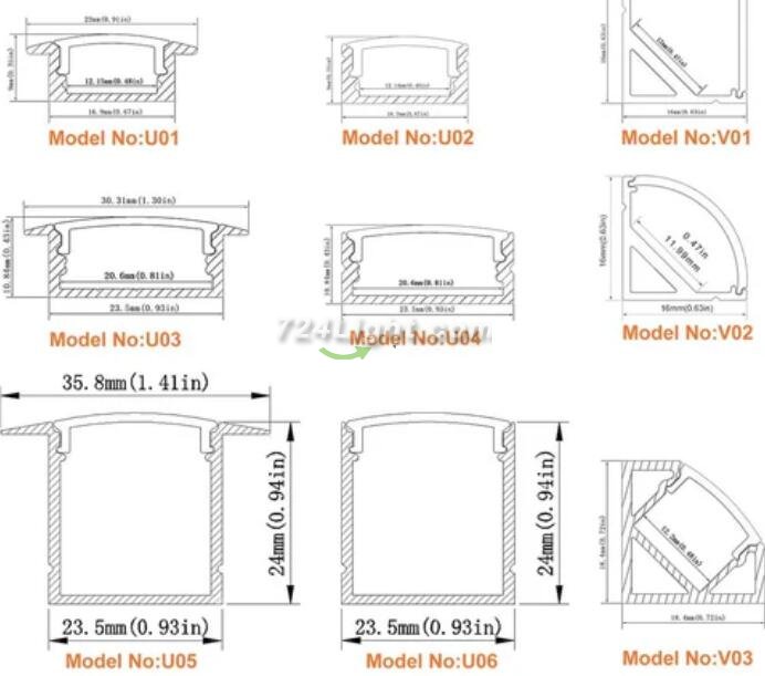 LED Profile LED Aluminum Channel Smaple Kit - 9 Models -50cm Each