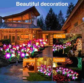 Outdoor Solar Lily Flower Lights for Garden, Lawn ,Patio, Pond, Backyard Decoration - 4 Pack