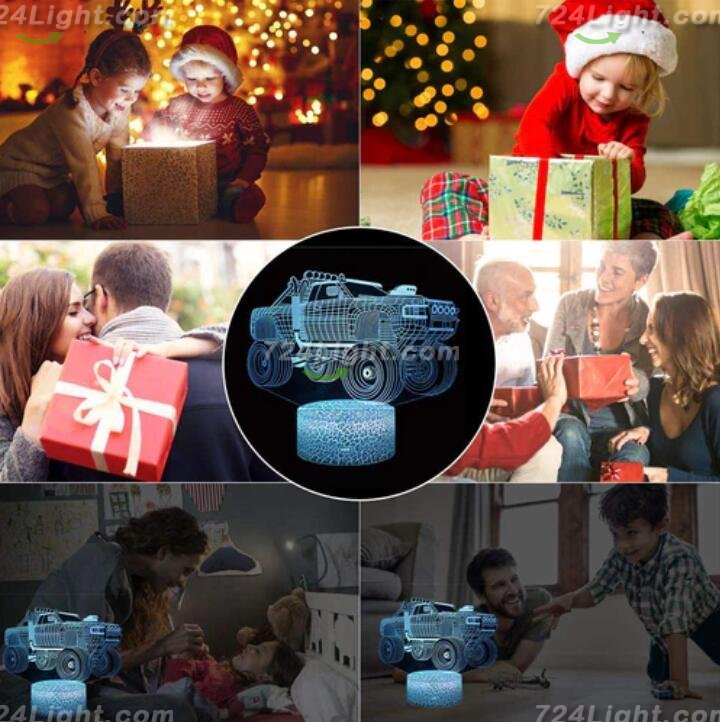 Transportation Images 3D Illusion LED Night Light w/ 16 Colors Remote Touch Switch Adjustable Brightness for Kids Bedroom Decoration