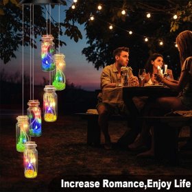 Solar Wind Chimes for Outside,Wishing Bottle Solar Light for Women Birthday/Thanksgiving/Christmas Solar Garden Decor Gifts