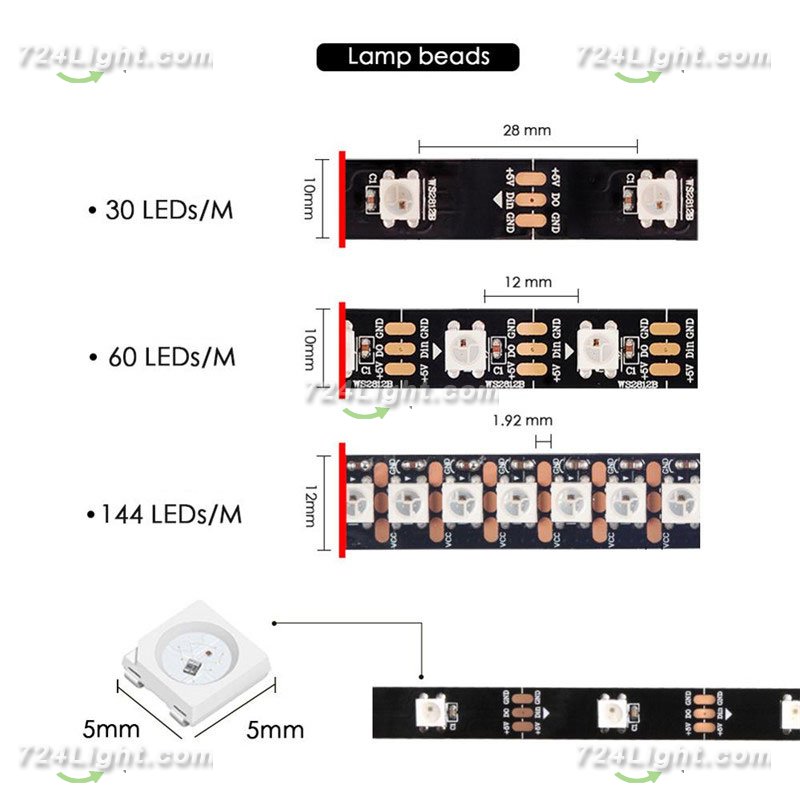 WS2812B SYMPHONY LED LIGHT STRIP 5V 60LIGHTS FULL COLOR LIGHT BAR 5050 LIGHT BEADS BUILT-IN IC COLORFUL SINGLE POINT SINGLE CONTROL FIEXIBLE LIGHT BAR