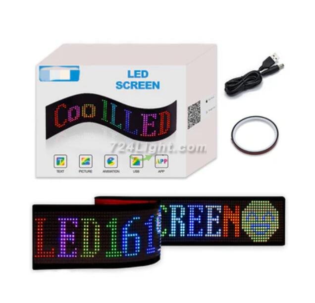 Model 1696 Flexible USB 5V Car LED Sign Bluetooth App Control Display Screen Text Pattern Animation LED sign display for Car Windows, Shop, Bar and Entrance Sign