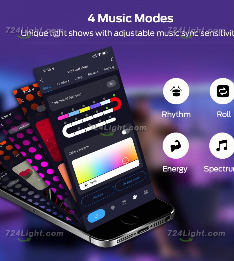 RGB Dream Color LED NEON Strip Light Kit in 16.4FT with 300LEDs Lighting Kit with APP Controlled Sound Active function Wireless Remote Control