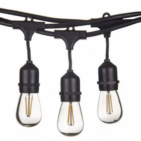 1Pack - Dimmable Waterproof LED Outdoor String Lights - Hanging, 2W Edison Bulbs - 48Ft Commercial Lights for Decor for Patio, Backyard, Garden, S14 Black - Warm White