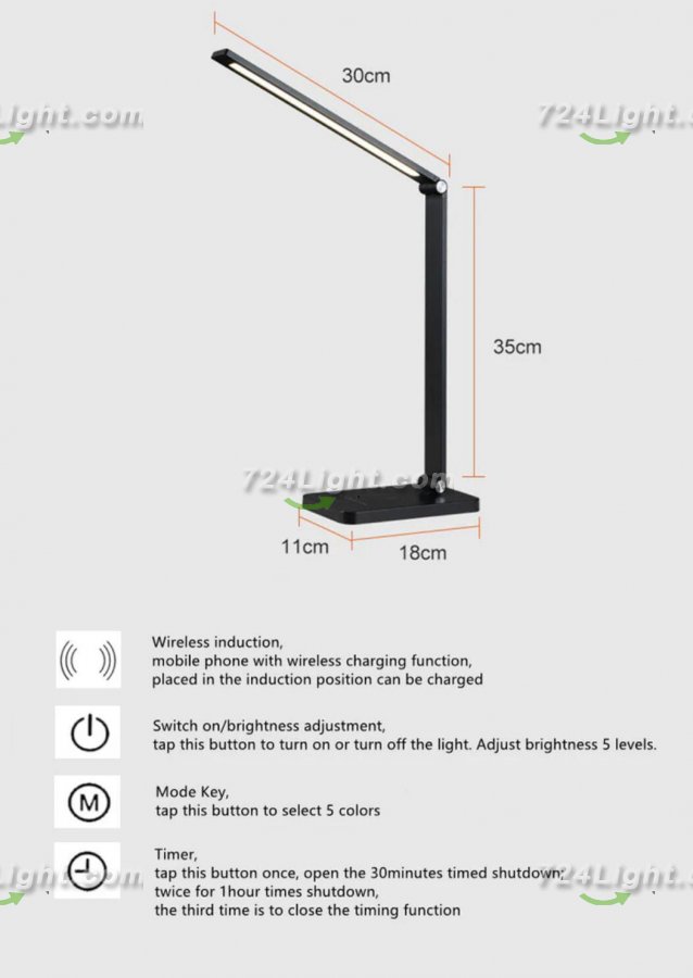 LED Desk Lamp with Wireless Chargers and USB Charging Port for Home Office, Desk Light withTimer for Reading, Study, Crafts
