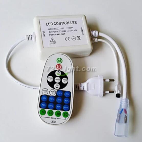 750Watt LED Dimmer for AC110V/220V LED Strip Light, Wireless Remote Control Dimmer with 2 Prong Outlet, Timer Switch