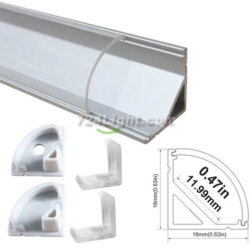 Silver Corner LED Aluminum Profile V02 16x16mm V-Shape Curved Cover Corner Mounting Aluminum Channel