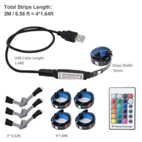 2M/6.56Ft 5V USB SMD5050 30leds/M LED TV Backlight strip lights RGB Multi-color Bias Lighting Kit for 40-60inch HDTV, With RF Remote Controller
