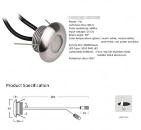 8PCS Pack 1W DC12V IP67 Recessed LED Wall Corner Light Outdoor LED Step Lights Stainless Steel Inground Light
