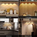 2 Pack 3-Color Dimmable LED Motion Sensor Under Cabinet Light, Rechargeable Magnetic Wireless Under Counter Lighting for Kitchen Bedroom Closet Cupboard Wardrobe Stairs Corridor