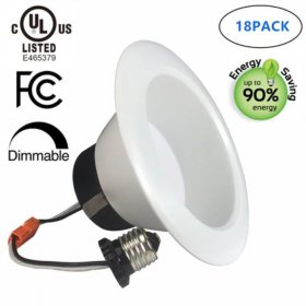 18 Pack UL CUL Listed Dimmable 6 Inch 120V AC 17W 1400 Lumen LED Retrofit Downlight Kit