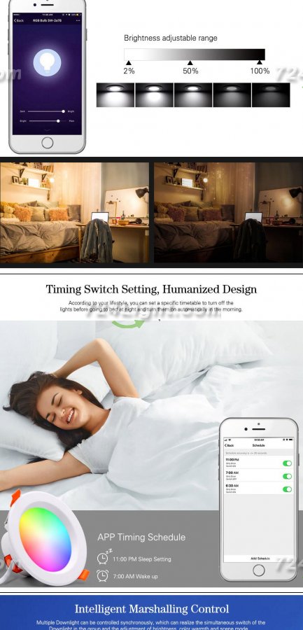 6Pack WiFi Intelligent LED Downlight RGBCW WiFi APP Controlled LED Downlight 3 Inch 5W 120V /220V AC, Dimmable RGBCW 2700-6500K Color Changing, Compatible with Alexa/Google, Ceiling Lights