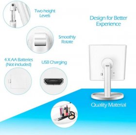 Tri-Fold LED Makeup Mirror w/ 360° Rotation, 3x/2x Magnification, 32 LEDs, Touching Dimmer and Dual Power Supply for Lighted Vanity Mirror