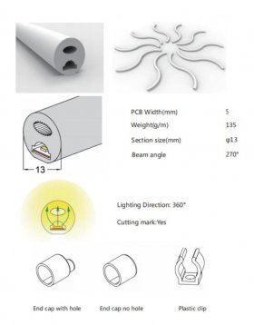 1M/5M/10M/20M Pack of T13D LED Neon Light Housing Kit with End Caps and Mounting Clips, Flexible Neon Channel Fit for 5mm Wide LED Strip Lights