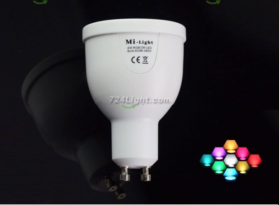 85-265V Milight 2.4G Wireless GU10 4W RGBW LED Bulb Lamp RGB+White RGB+Warm White LED Bulb