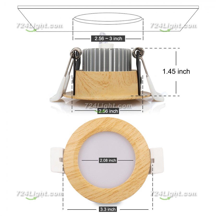 5W LED RECESSED LIGHTING DIMMABLE WOOD GRAIN DOWNLIGHT, CRI80, LED CEILING LIGHT WITH LED DRIVER